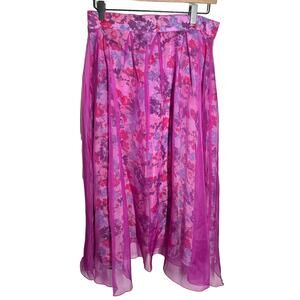 Alexander Michael Snyder Women's Purple Floral Sheer Overlay Midi Skirt Size 6